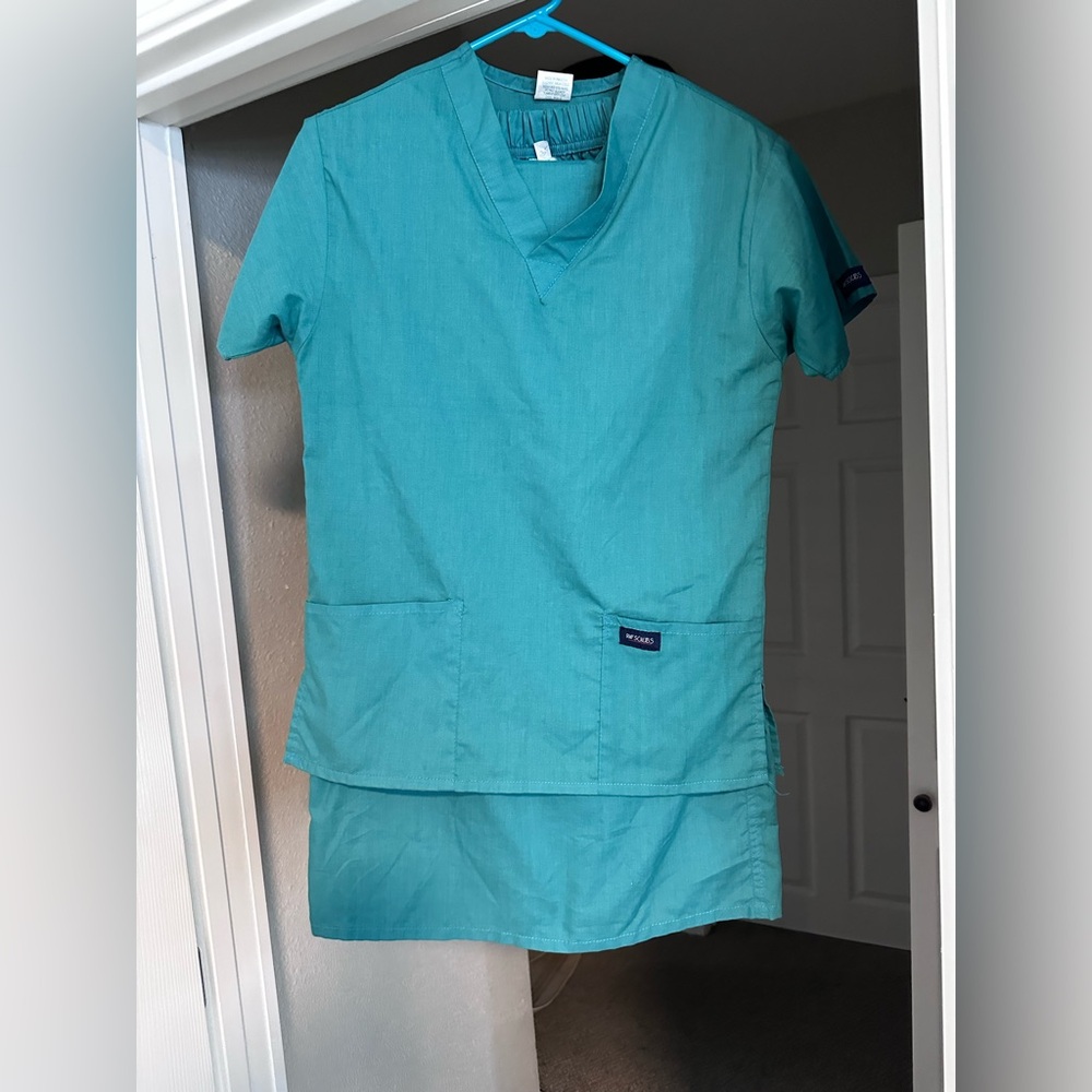 Turquoise Scrub Top and Skirt Set